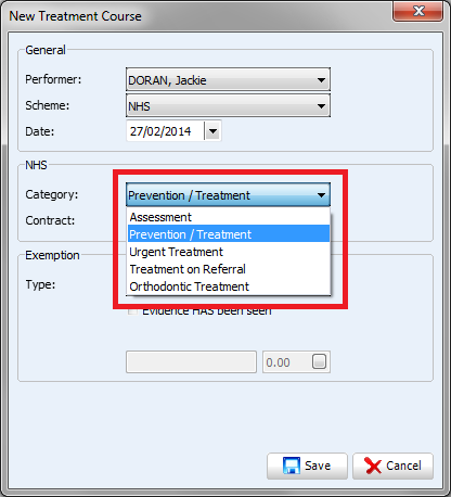 Example of new treatment form.