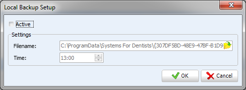 This window allows for the scheduling of the backup and selection of location